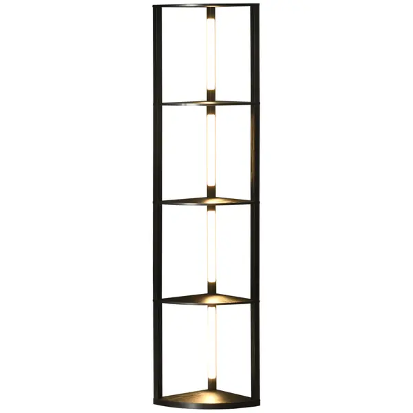 Lampa de Podea LED cu Rafturi, Lampa Moderna Independenta de Colt pentru Camera de Zi cu Lumina Alba Calda Reglabila, Negru HOMCOM | Aosom Romania