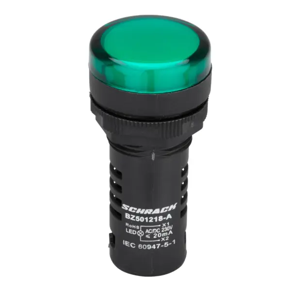 Lampa de semnalizare cu LED, monobloc, 230V-AC DC, verde, SCHRACK BZ501218-B