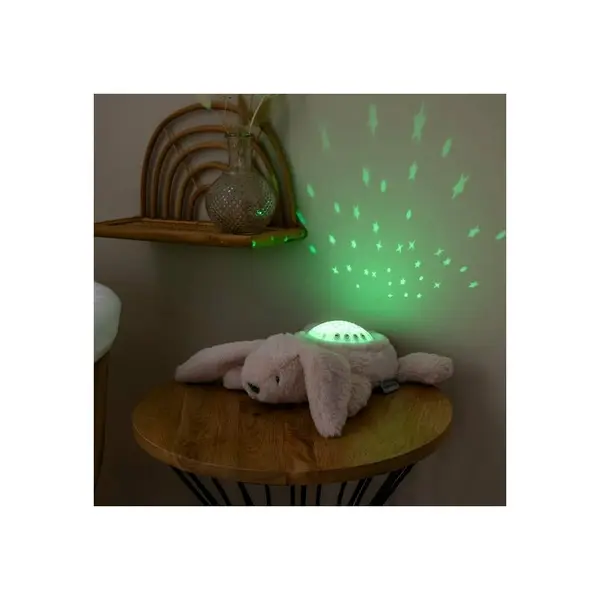 Lampa de veghe, Nattou, Cu proiectii, melodii si sunete albe, Leduri care nu se incalzesc, Volum reglabil, Functie temporizator, Plusul se poate spala, 22x25x9 cm, Iepuras, Bej