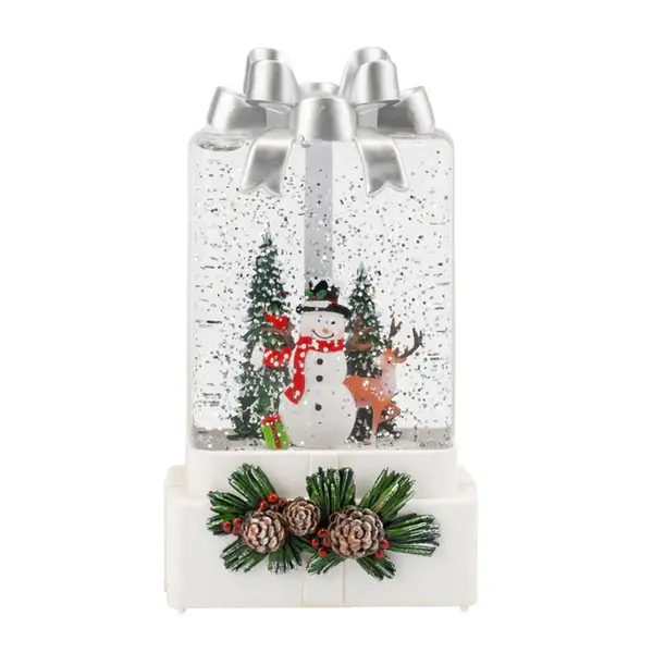 Lampa decorativa Craciun cu lumina si muzica Mos Craciun sau Om de zapada „Fundita festiva”, 18 cm