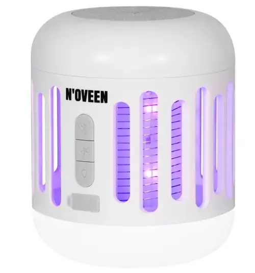 Lampa electrica anti-insecte Noveen IKN863 White, LED UV, 7 W, 1000 V, portabil (1800 mAh), Difuzor cu bluetooth, IPX4 (Alb)