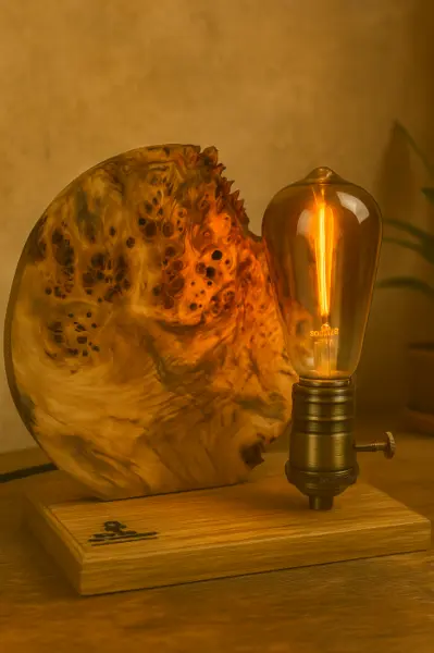 Lampa handmade din lemn masiv de plop