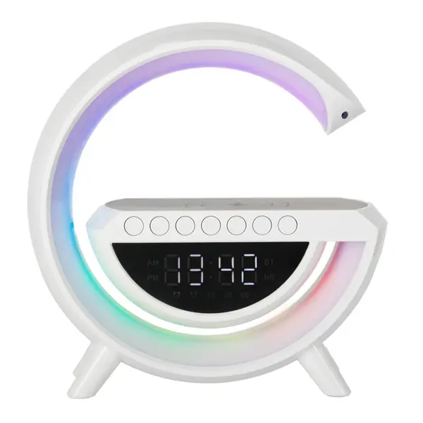 Lampa LED 23,5cm cu Boxa Bluetooth, incarcator Wireless, Lumini RGB Si Ceas Integrat
