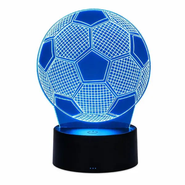 Lampa LED 3D, forma minge de fotbal, cu telecomanda, schimbarea modurilor de iluminare si a culorilor, reglarea intensitatii luminii, buton tactil, alimentare USB si baterii, Albastru