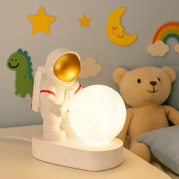 Lampa LED Astronaut cu Luna – Veioza ambientala pentru copii si decor modern