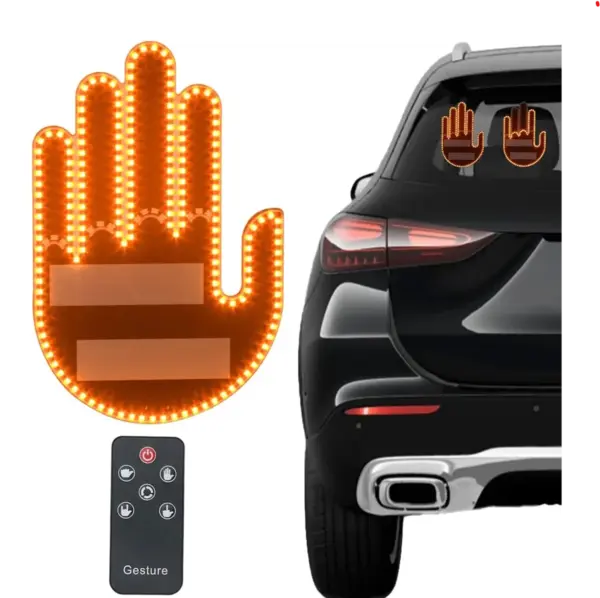 Lampa LED Auto cu Telecomanda, Gesturi, 4 Moduri de Salut, 15cm Neagra - Set cu Telecomanda si Autocolante, Accesoriu Distractiv pentru Geamuri Auto