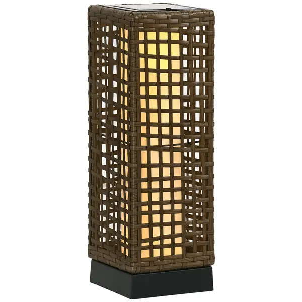 Lampa Outsunny de Gradina Solara cu Panou Superior de Reincarcare, din Otel si Ratan, 15.5x15.5x46 cm, Negru si Maro | Aosom Romania