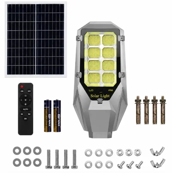 Lampa solara stradala putere 600W cu 8 casete negru gri cu telecomanda