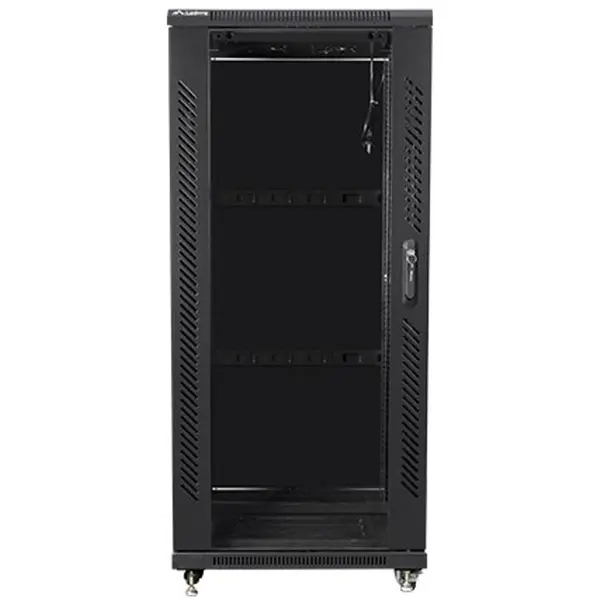 LANBERG Cabinet metalic de sine statator, Lanberg FF01-6627-12B, 19 inch, 27U, 600 x 600, usa sticla securizata, Negru