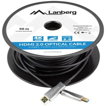 LANBERG Cablu HDMI 80m prin fibra optica, 4K, Lanberg CA-HDMI-20FB-0800-BK
