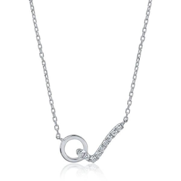 Lant cu pandantiv cerc din aur alb cu diamante de 0.09ct