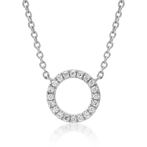 Lant cu pandantiv cerc din aur alb cu diamante de 0.1ct