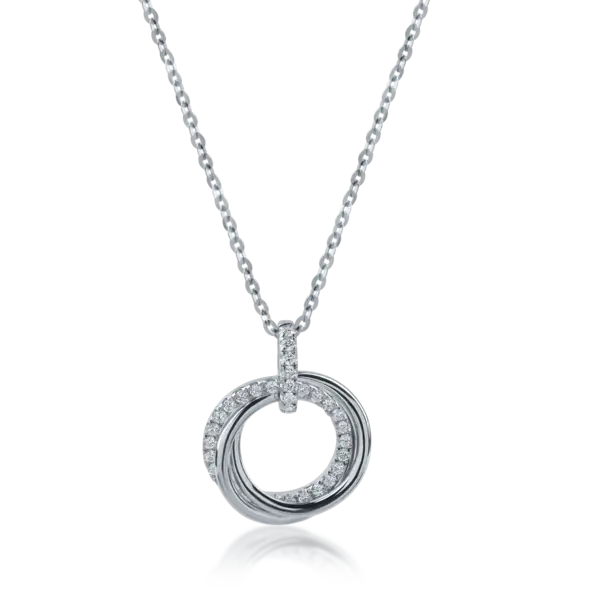 Lant cu pandantiv cercuri din aur alb cu diamante de 0.1ct