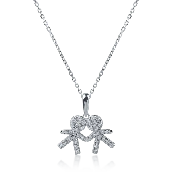 Lant cu pandantiv copii din aur alb cu diamante de 0.23ct