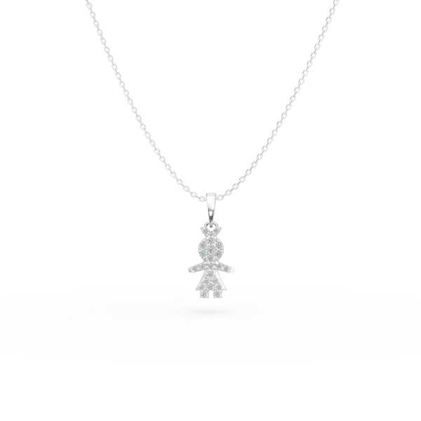 Lant cu pandantiv copil din aur alb cu diamante de 0.12ct