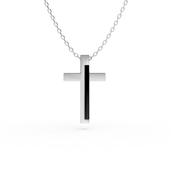 Lant cu pandantiv cruce din argint cu agat negru de 0.6ct pentru barbati
