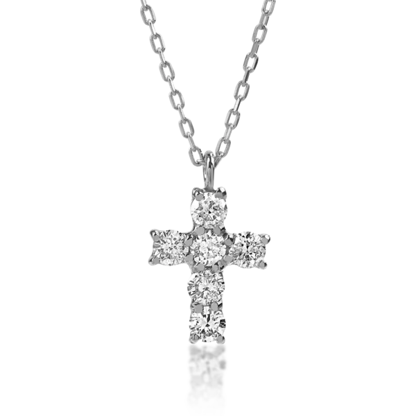 Lant cu pandantiv cruce din aur alb cu diamante de 0.1ct