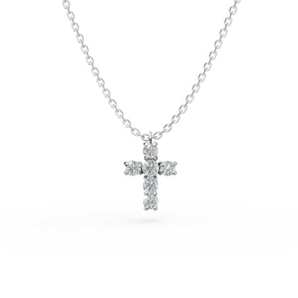 Lant cu pandantiv cruce din aur alb cu diamante de 0.1ct