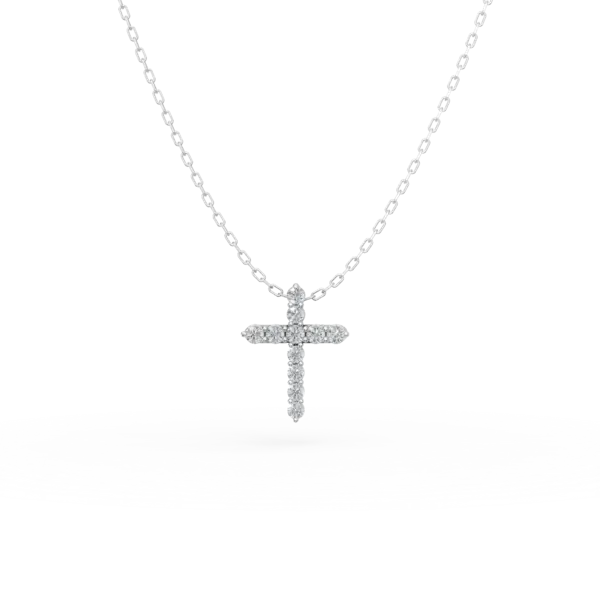 Lant cu pandantiv cruce din aur alb cu diamante de 0.1ct
