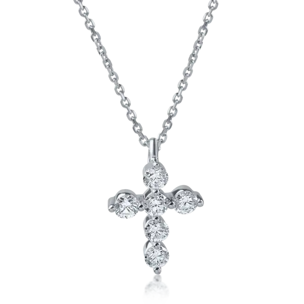 Lant cu pandantiv cruce din aur alb cu diamante de 0.3ct
