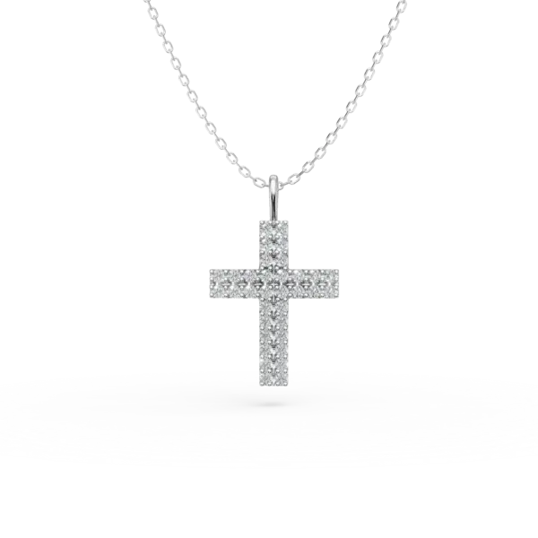 Lant cu pandantiv cruce din aur alb cu diamante de 0.4ct