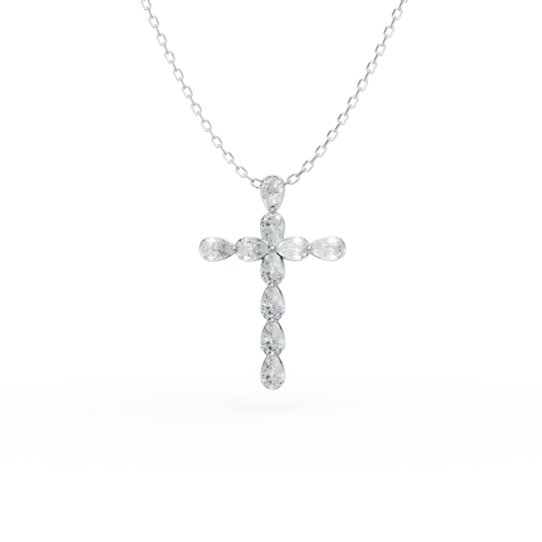 Lant cu pandantiv cruce din aur alb cu diamante de 0.7ct