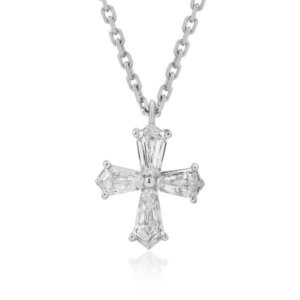 Lant cu pandantiv cruce din aur alb cu diamante kite de 0.52ct