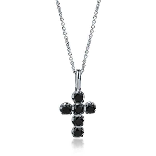 Lant cu pandantiv cruce din aur alb cu diamante negre de 0.57ct