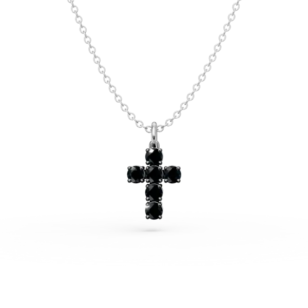 Lant cu pandantiv cruce din aur alb cu diamante negre de 0.6ct