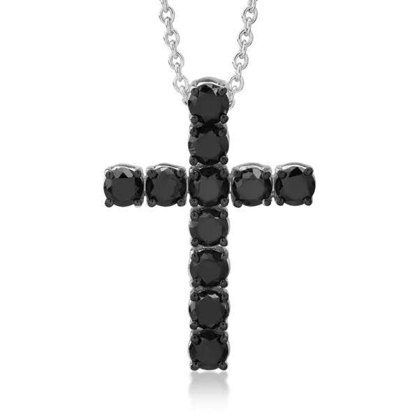 Lant cu pandantiv cruce din aur alb cu diamante negre de 3.3ct