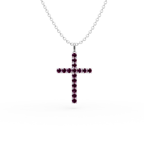 Lant cu pandantiv cruce din aur alb cu rubine de 1.5ct