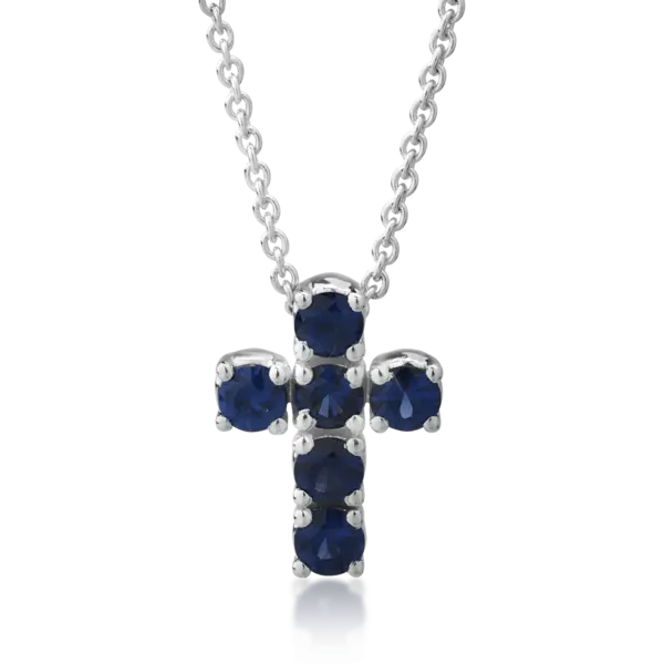 Lant cu pandantiv cruce din aur alb cu safire de 0.42ct