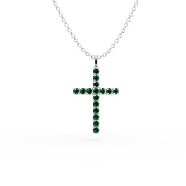 Lant cu pandantiv cruce din aur alb cu smaralde de 1.1ct
