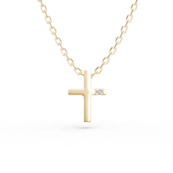 Lant cu pandantiv cruce din aur galben cu diamant de 0.01ct