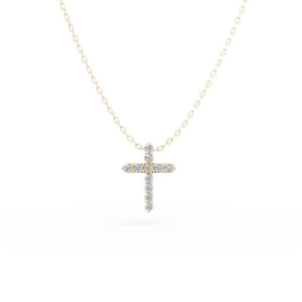 Lant cu pandantiv cruce din aur galben cu diamante de 0.08ct