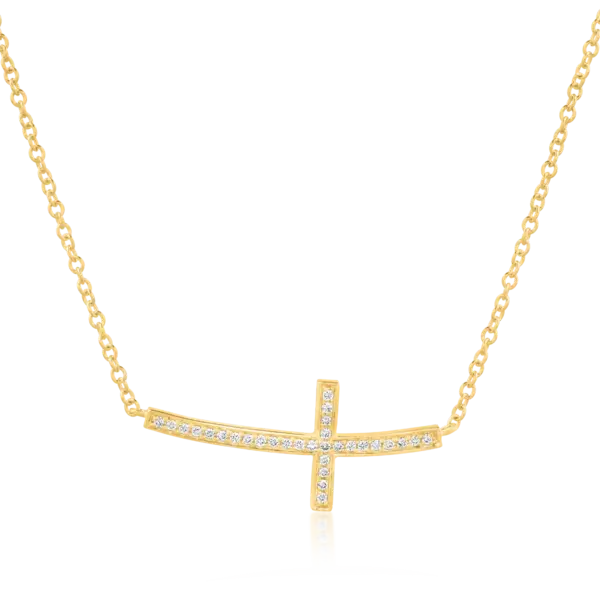 Lant cu pandantiv cruce din aur galben cu diamante de 0.1ct