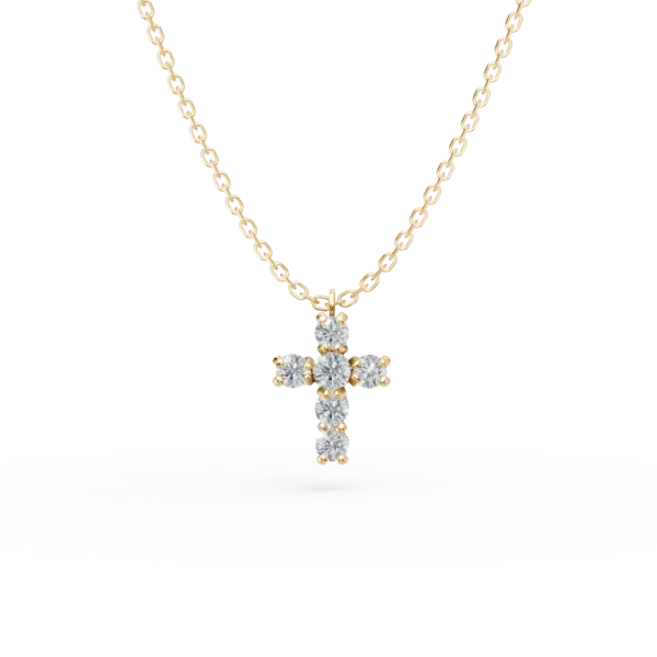 Lant cu pandantiv cruce din aur galben cu diamante de 0.2ct