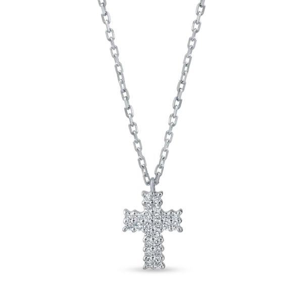 Lant cu pandantiv cruciulita din aur alb cu diamante de 0.2ct