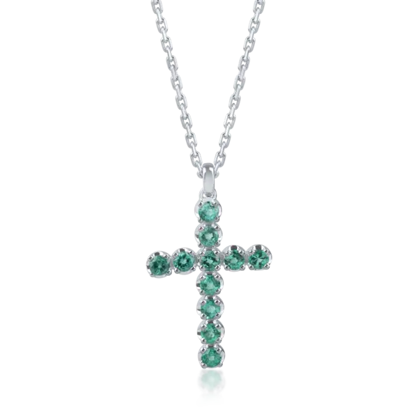 Lant cu pandantiv cruciulita din aur alb cu smaralde de 1.1ct
