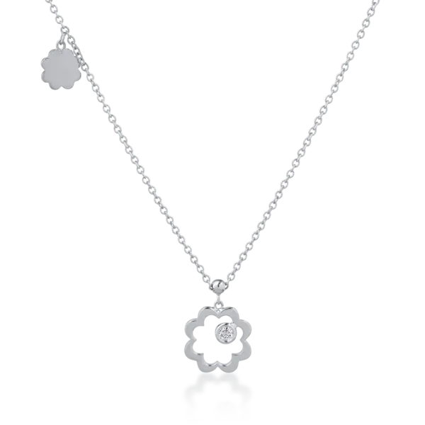 Lant cu pandantiv din aur alb cu diamant de 0.05ct