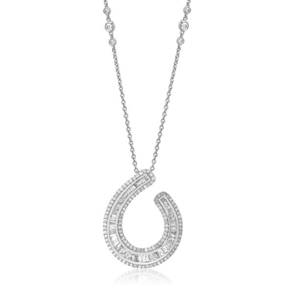 Lant cu pandantiv din aur alb cu diamant de 3.2ct