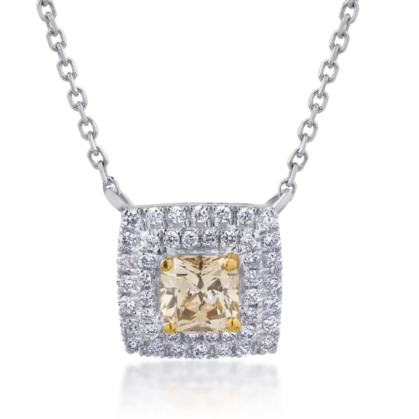 Lant cu pandantiv din aur alb cu diamant fancy-multicolor de 0.53ct si diamante de 0.2ct