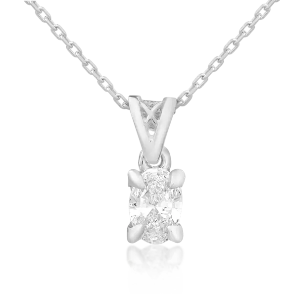 Lant cu pandantiv din aur alb cu diamant oval de 0.3ct
