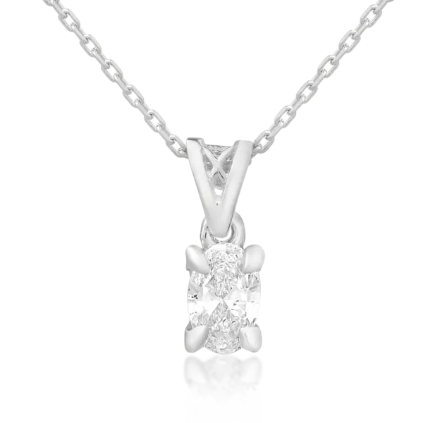 Lant cu pandantiv din aur alb cu diamant oval de 0.3ct