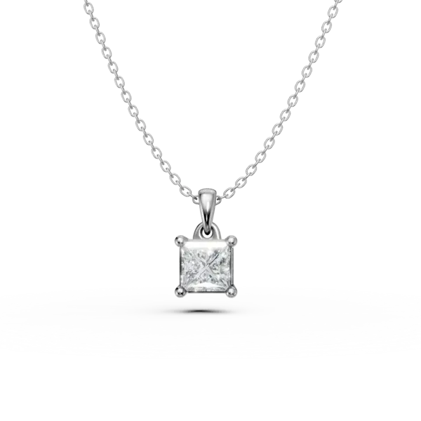 Lant cu pandantiv din aur alb cu diamant princess solitaire de 0.4ct
