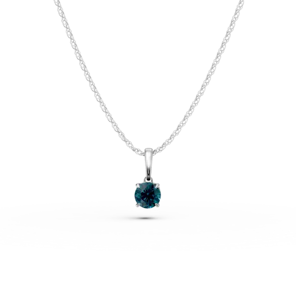 Lant cu pandantiv din aur alb cu diamante albastre si incolore de 0.3ct