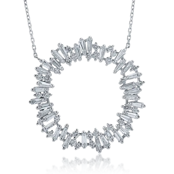 Lant cu pandantiv din aur alb cu diamante baguette de 0.217ct