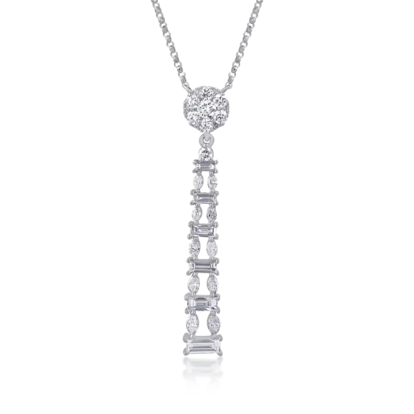 Lant cu pandantiv din aur alb cu diamante baguette, marquise si rotunde de 1.17ct
