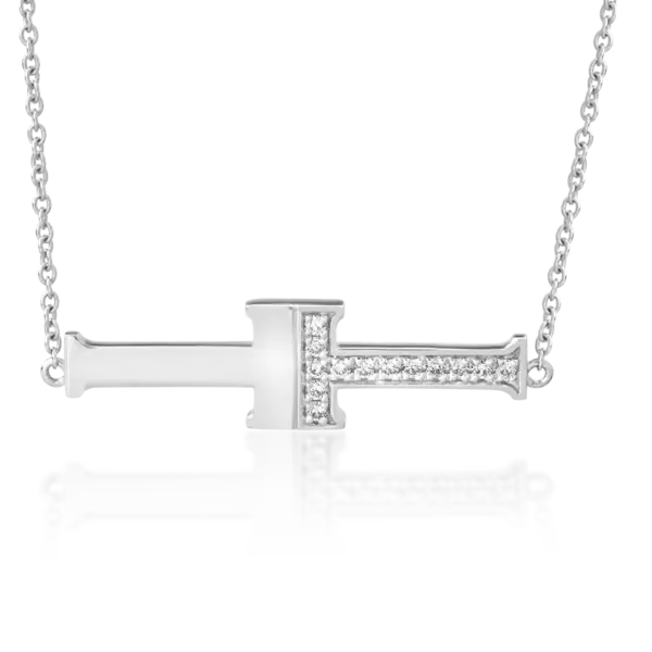 Lant cu pandantiv din aur alb cu diamante de 0.1ct