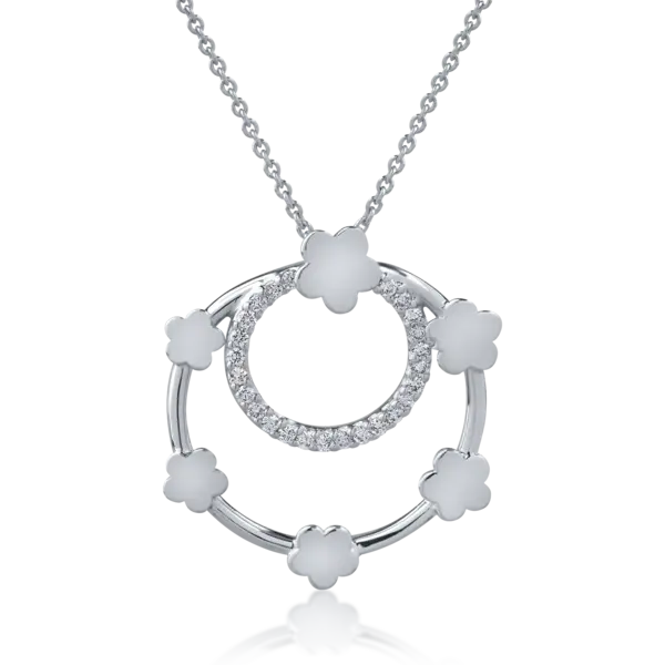 Lant cu pandantiv din aur alb cu diamante de 0.2ct